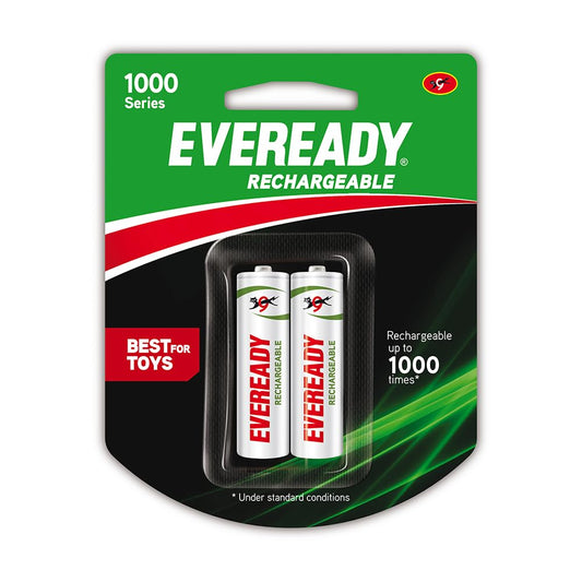 Eveready AA Rechargeable Battery | 1000 Series | Pack of 2 | Durable & Cost Effective | Low Discharge Mechanism | Ideal for High Drain Devices | 1.2V | India’s No.1 Battery Brand MRP 225 DP 185