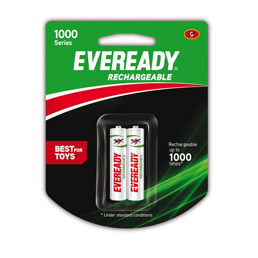 Eveready AAA Rechargeable Battery | 1000 Series | Pack of 2 | Durable & Cost Effective | Low Discharge Mechanism | Ideal for High drain devices | 1.2V | India’s No.1 Battery Brand MRP 225 DP 185